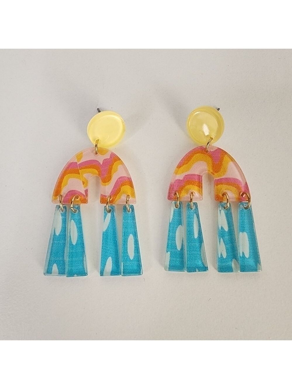 NEW Yellow Blue Pink Groovy Curve Abstract Resin Dangle Earrings
